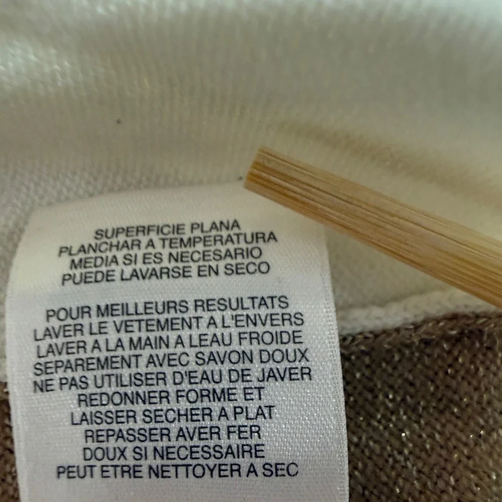 Talbots Ivory Cotton Blend Quarter Zip Sweater Gold Metallic Stripe RN 54050 - Picture 5 of 5